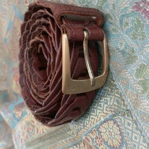 YSL genuine leather brown belt brass buckle